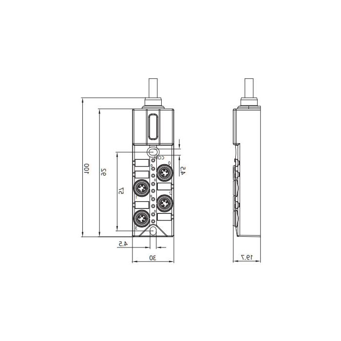 M8分线盒、双通道、PNP、4端口一体式、带LED、PUR柔性电缆、黑色护套、23P441-XXX