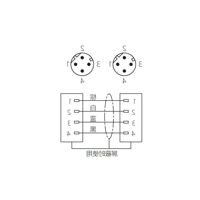 M12 4-PIN D-coded, male straight turn male straight, double end precast PUR flexible cable, black sheath, 64DD21-XXX