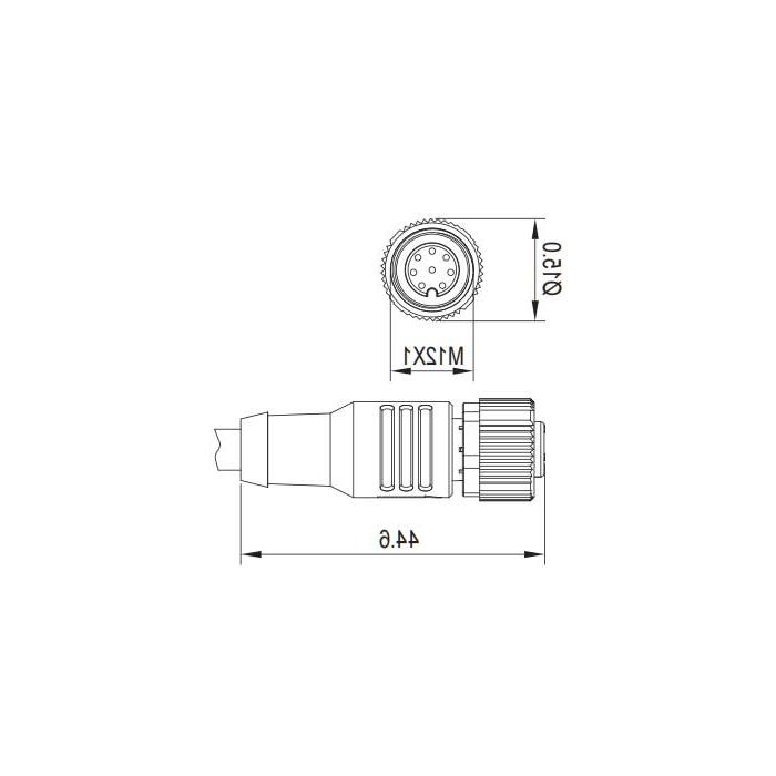 M12 8Pin, straight female, single-end precast PUR flexible cable, black sheathing, 64S421-XXX